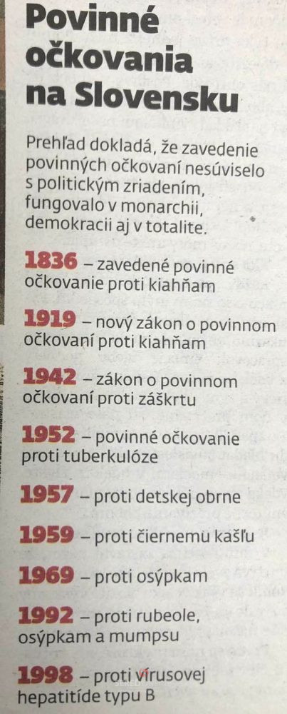 Povinne ockovania na Slovensku