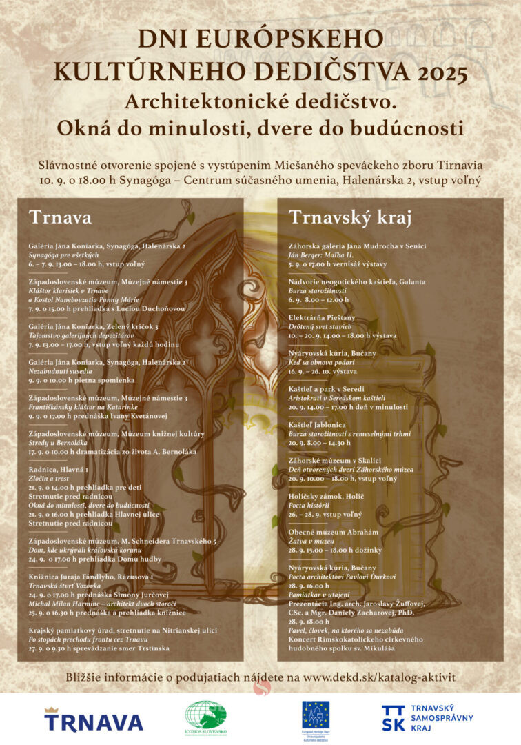Dni európskeho kultúrneho dedičstva v Trnavskom kraji sa po ročnej prestávke opäť uskutočnia vďaka užitočnej pomoci župy