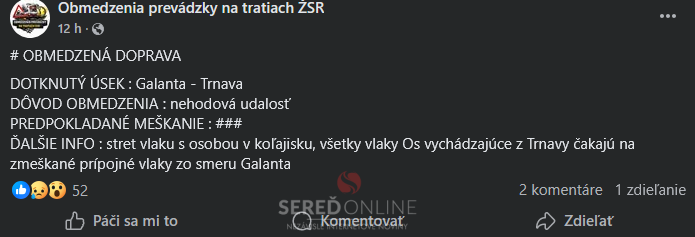 zdroj: FB/Obmedzenia prevádzky na tratiach ŽSR